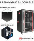 Wall Mount 18U Server Rack Cabinet with 19 Inch Network Enclosure, lockable design with removable side panels and anti-tamper lock.