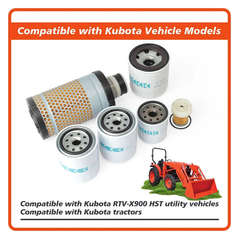 Maintenance Filter Kit For RTV X900 HST Utility Tractors And Kubota Select Models shown with filters and accessories