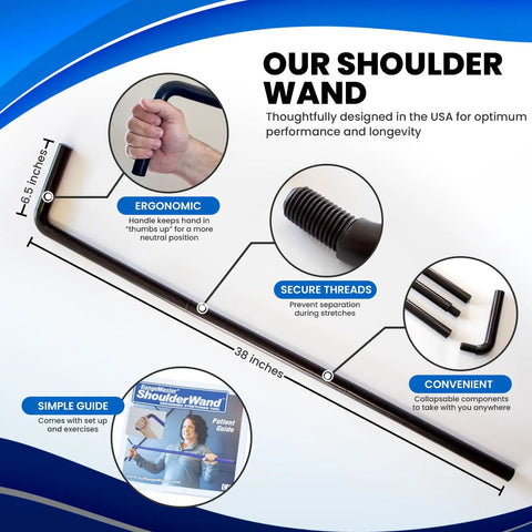 Shoulder Wand Therapy Stretch Tool For Rotator Cuff Mobility Collapsible Stretch Bar For Home Rehab Physical Therapy Aid To Improve Range of Motion Ergonomic Grip For Easy Stretches And Faster Recovery, 38-inch black metal
