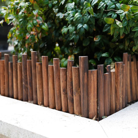 Burnt Wood Garden Fence Edging, 8 Inch Tall And 3.7 Foot Long, Flexible Decorative Border For Flower Beds And Lawn, Includes 4 Inch Stakes