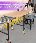 23 Inch Ultra Wide Adjustable Retractable Conveyor Belt 760 Lb Rock Solid Load Capacity with built-in hooks for connecting rollers.