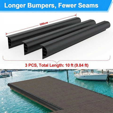 P Profile Dock Bumpers Three Pack Ten Foot Heavy Duty Wall EPDM Rubber Docking Fender For Straight And Side Protection Black