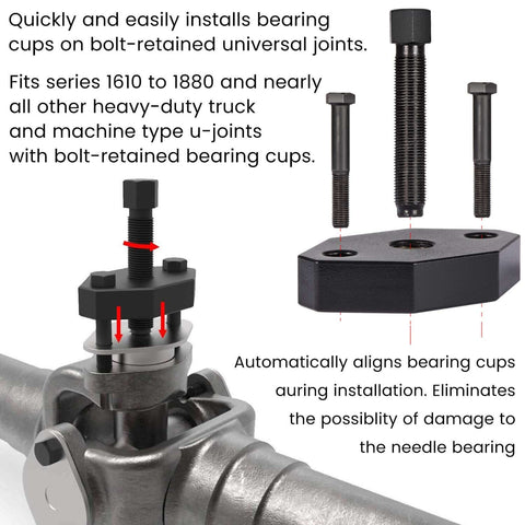 Heavy Duty U Joint Puller For 1.5 To 2.2 Inch Bearing Cups illustrated with components fitted on machinery.