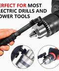 Three In One Ratchet Drill Chuck Key Wrench, DIY Friendly Universal Tool in use on electric drill, showing socket swap function.