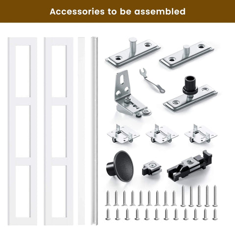 Hardware kit for Bifold Door for 28 by 80 Opening With Tempered Frosted Glass in White Finish, includes screws and tools