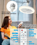 Screw In Ceiling Fan Light With Remote, Dimmable Led Bulb And Wireless Mini Breeze Maker, showing remote control features.