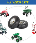 10 Inch Flat Free Tire And Wheel Set 4.10/3.50-4 with 5/8 Inch Axle Bore and 2.2 Inch Offset Hub for carts and garden equipment