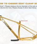 Gold bike frame with measurement guide for choosing 31.8mm Bike Seat Clamp 1.25 Inch Seat Post Clamp With Installation Holes