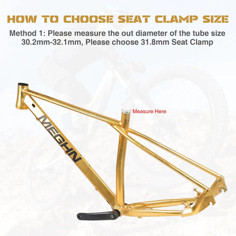 Gold bike frame with measurement guide for choosing 31.8mm Bike Seat Clamp 1.25 Inch Seat Post Clamp With Installation Holes