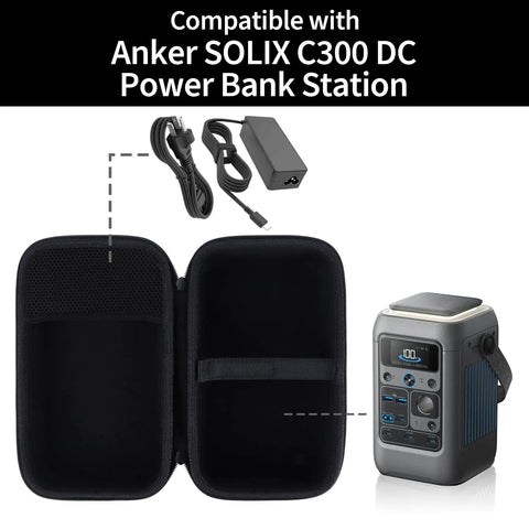 Rugged Hard Shell Case For Solix C300 DC Power Bank Station Outdoor Portable Power Station with open view of mesh pocket