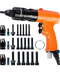 Pro Grade Pneumatic Rivet Nut Tool Kit with Quick Change Gun Head for M6 M8 M10 Mandrels, Self Locking Head, includes washers, mandrels.