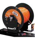 Rock Solid Commercial Trimmer Line Spool Holder Bracket With Mounting Hardware For Landscape Trailers, with orange nylon line and steel clip.