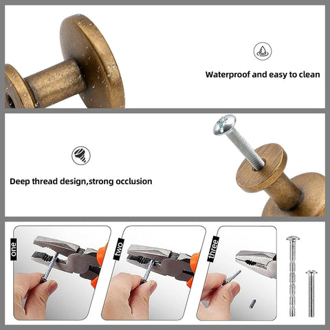 Set Of 10 Antique Brass Cabinet Knobs And Zinc Alloy Drawer Pulls for Kitchen Cabinets and Furniture with screws shown