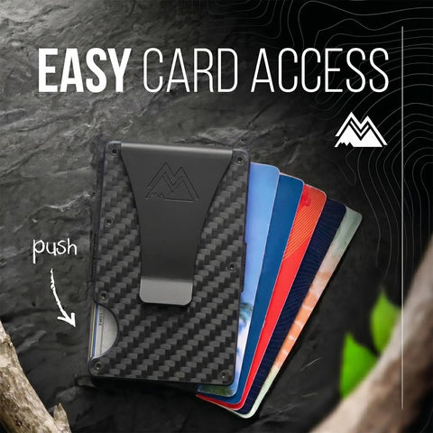 Ultra Slim Minimalist Wallet For Men And Women With RFID Blocking, Money Clip And Card Holder, carbon fiber finish, cards inserted