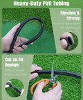 Close-up of Half Inch Drip Irrigation Tubing Main Line 25 Ft Flexible PVC Garden System being cut to length with scissors.