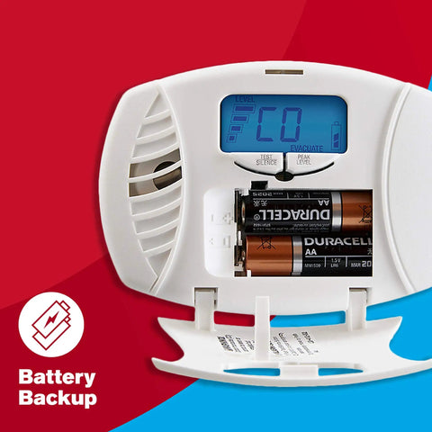 Plug In Carbon Monoxide Detector With Battery Backup And Digital Display CO615 White showing battery compartment
