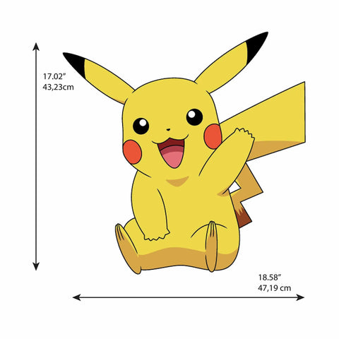 Pikachu Giant Peel And Stick Wall Decals Comes With 14 Pieces Big Vinyl Wall Stickers for Kids Rooms, showing size dimensions.