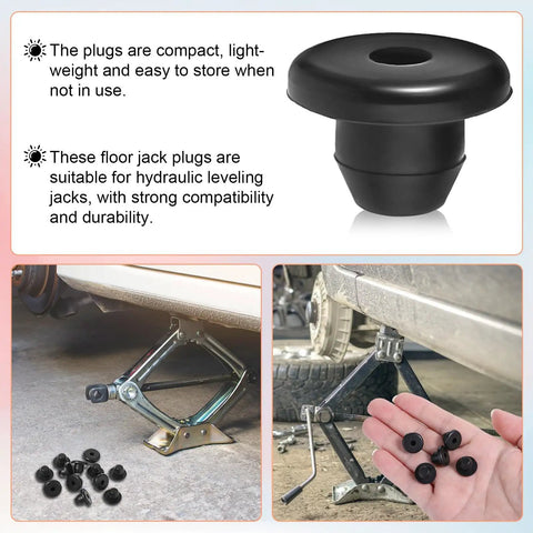 Bulk 12 Pack Rubber Jack Oil Plugs, close-up view, 1.46 x 1 in, heavy-duty black rubber, for oil reservoir and hydraulic jacks.
