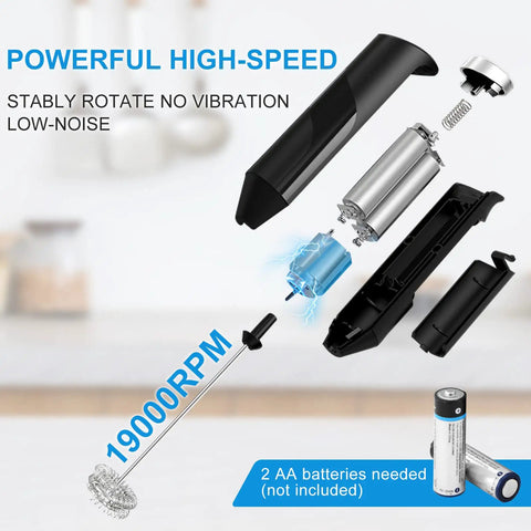 Milk Frother Handheld Electric Blender Stick With Double Coil Stainless Steel Whisk, Battery Operated Foam Maker for coffee