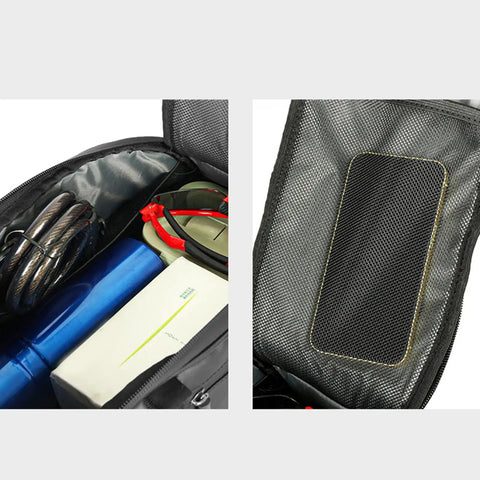 Interior of Rear Rack Bike Bag 12L Water-Resistant Trunk Pannier With Reflectors For Bikepacking And Commuting, showcasing dry gear storage compartments.