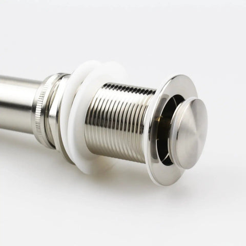 Pop Up Bathroom Sink Drain Assembly No Overflow Fits 1.57 To 2.36 Inch Openings With 1 And A Quarter Inch Tailpiece Solid Brass Stopper Brushed Nickel Finish Easy Install And Durable close-up view