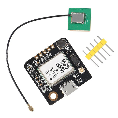 Two Pack GPS Module GT-U7 Compatible With NEO-6M And STM32 Microcontrollers, circuit board with attached antenna and connectors