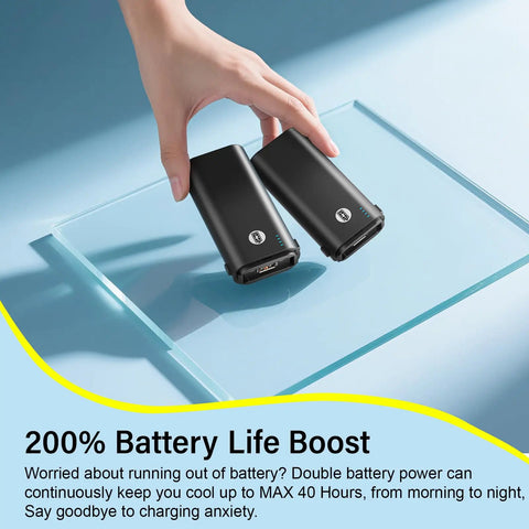 Hand holding battery for 10400mAh Portable Handheld Fan With All Day Battery Life Foldable Mini Personal Fan For Travel Beach Concerts