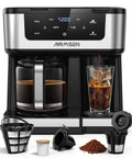 12 Cup Programmable Dual Coffee Maker With Single Serve And Multi Brew Modes For K Cup Pods And Ground Coffee, 1000W Fast Brew, Delay Start, 2 Hour Keep Warm, Touchscreen, 60 Oz Glass Carafe, Ideal For Home And Office with accessories visible