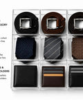 Keep Your Gear Legit With This Stackable Acrylic Belt Organizer Featuring Nine Roomy Compartments For Belts Ties Wallets Watches And Scarves Clear Display Rack keeps accessories organized in clear acrylic cubbies.