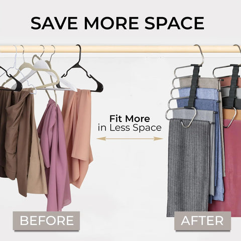 Transform Your Closet Vibe with These Badass Space Saving Pants Hangers 2 Pack The 5 Tier Design Lets You Stack Jeans Slacks and Skirts Like a Pro Non Slip Surface Keeps Everything Secure In Place for a Clean Organization Setup That Just Works