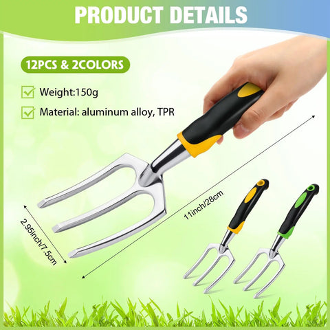 12 Piece Hand Rake Set For Garden Tools Mini Heavy Duty Cultivator 11 Inch Tiller With Handle For Digging Weeding Loose Soil