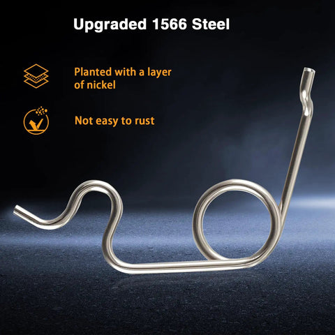 Permanent Fuel Door Repair Kit With Gas Door Spring And Hinge Pin For Toyota Tundra 2007 Through 2021 Compatible Replace 77368 0C010 Durable 1566 Steel Spring With Nickel Finish And Aluminum Hinge Pin Upgrade Heavy Duty Easy Install showing 1566 steel gas door spring with nickel finish.