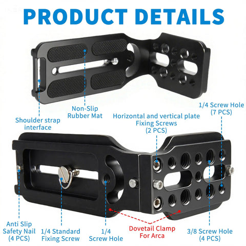DSLR L Bracket Quick Release Plate With Vertical And Horizontal Switching Arca Compatible with multiple thread holes layout
