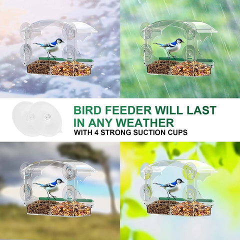 Clear Acrylic Window Bird Feeder With 4 Strong Suction Cups And Detachable Seed Tray Highly Transparent Outdoor Viewing Birdfeeder