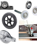 Assorted machinery components including bearings and wheels, featuring Beefy Heavy Duty Sealed Bearing 17x40x12 Millimeter Chrome Steel With Dual Rubber Seals Lubricated For Silent Spin And Long Lasting Performance 20000 RPM Two Pack Ideal For Machinery And Hobby Projects With Minimal Maintenance And Smooth Operation.