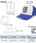 Size guide for Royal Blue Trucker Hat For Women And Men Vintage Style Breathable Mesh Cap Unisex Outdoor Cap Perfect For Beach Days Boat Trips Travel Sports Casual Wear And All Day Comfort showing measurements and dimensions