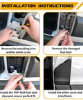 Installation instructions for Fuel Filler Door And White Cover Assembly For Ford Transit Vans 2015 2023 Gasoline Models Replacement Gas Tank Filler Door With Pocket Housing And Hinge Easy Install No Fuss Durable Filler Door Pipe, showing step-by-step process.