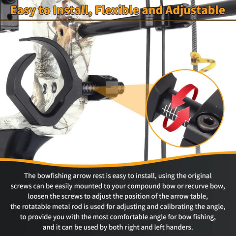 Aluminum Bowfishing Arrow Rest With Anodized Durability Adjustable Semi Open Design installation on compound bow