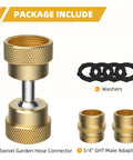 Swivel All Metal Garden Hose Adapter With Two Brass Adapters Three Quarter Inch Protector Heavy Duty Faucet Connector 360 Degree Swivel No Slip Diamond Embossed Brass Corrosion Resistant Built To Last, 1x connector, 2x adapters, 4x washers