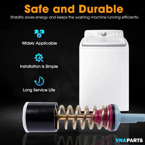 4 Piece Washer Drum Suspension Rod Damper Replacement Kit for Front Load Washers shown with washing machine background