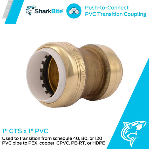 1 Inch CTS To 1 Inch PVC Transition Coupling Push To Connect Brass Plumbing Fitting For PEX Copper CPVC PE-RT HDPE Pipes