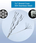 7x7 strand core of 304 Stainless Steel Wire Rope 1/16 Inch X 328 Foot Spool for flexibility and durability.