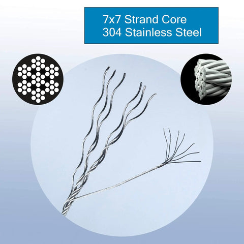 7x7 strand core of 304 Stainless Steel Wire Rope 1/16 Inch X 328 Foot Spool for flexibility and durability.