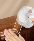 Clear Self Adhesive Corner Protectors And Edge Guard Tape For Baby Safety Flexible Bumper Strips applied to a wooden edge.