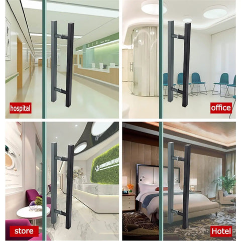 Matte Black Stainless Steel Gate Hardware Square Tube Handle for glass doors in hospital, office, store, and hotel settings