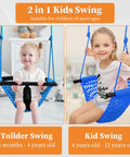 Indoor Outdoor Handmade DIY Net Swing For Kids With Adjustable Rope Versatile Backyard Playground Swing For Tree Garden Park Door Frame Easy Setup Blue Safe Durable shown with two children, aged 6 months to 12 years.