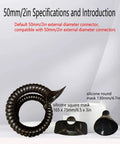 Flexible Welding Fume Extraction Arm with silicone masks, 50mm/2in dia, showcasing square and round vent attachments.