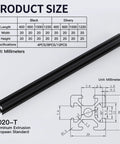 8 Piece 1000mm T Slot Aluminum Extrusion 2020 European Standard Anodized Linear Rail for 3D Printer Parts and CNC DIY Black