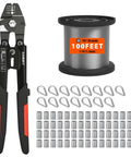 Beefy Heavy Duty Wire Rope Crimp Kit With 100 Ft 1/16 Inch 304 Stainless Steel Cable For Home Improvement And Outdoor Projects Like Clotheslines Garden Lighting Railings Marine Rigging And More