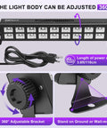Two Pack Super Bright 54W UV Black Lights with Remote showing adjustable bracket and power cord for versatile installation